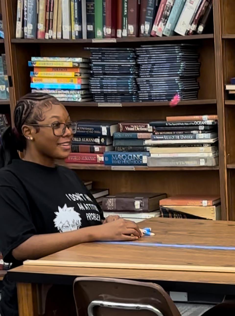 Mrs. Maybin in the Media Center